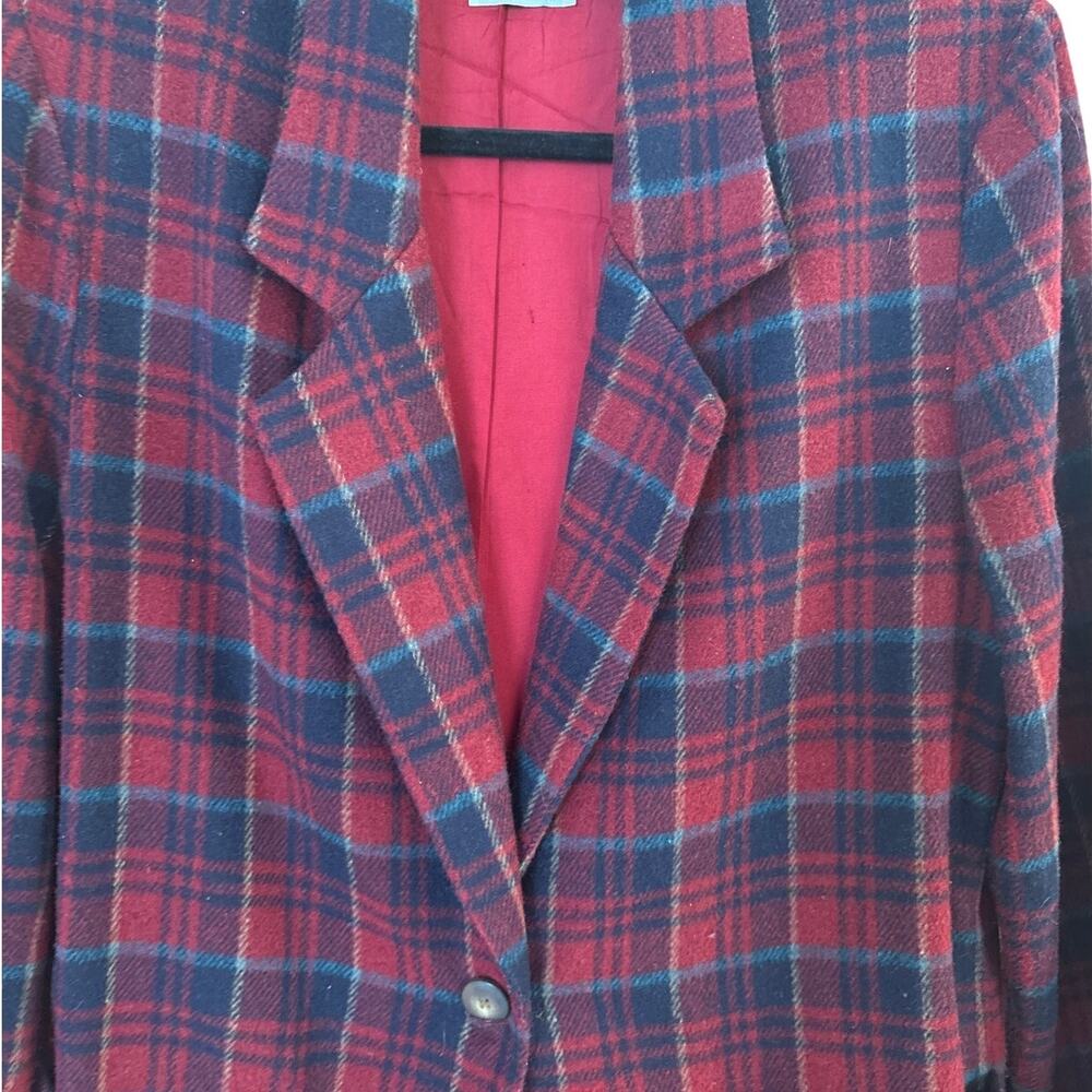 VTG Star C.C.C. red blue plaid wool one button womens blazer SIZE M - Picture 3 of 7
